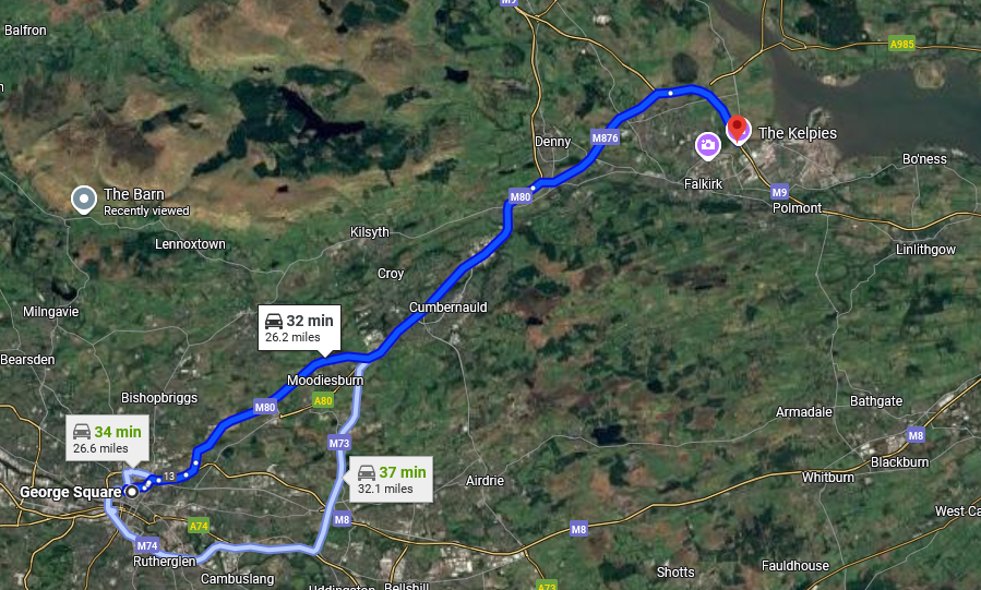 SPFLWatch's tweet image. It's the same distance from Downtown Boston to the "Boston" World Cup stadium as it is from George Square to The Kelpies in Falkirk
