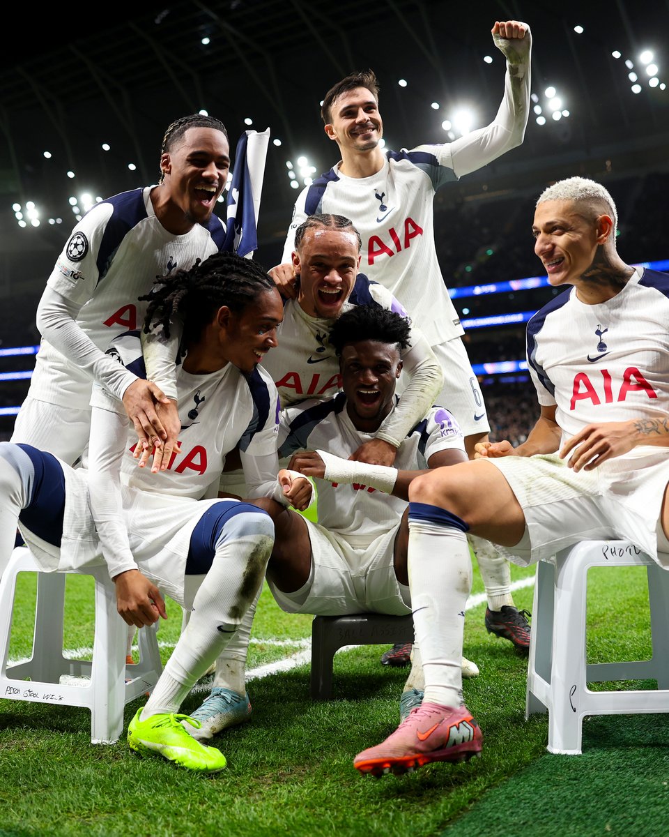 Mohammed Kudus scores his first UCL goal for Spurs.

And the whole team had to get in on the stool celebration 🤗
