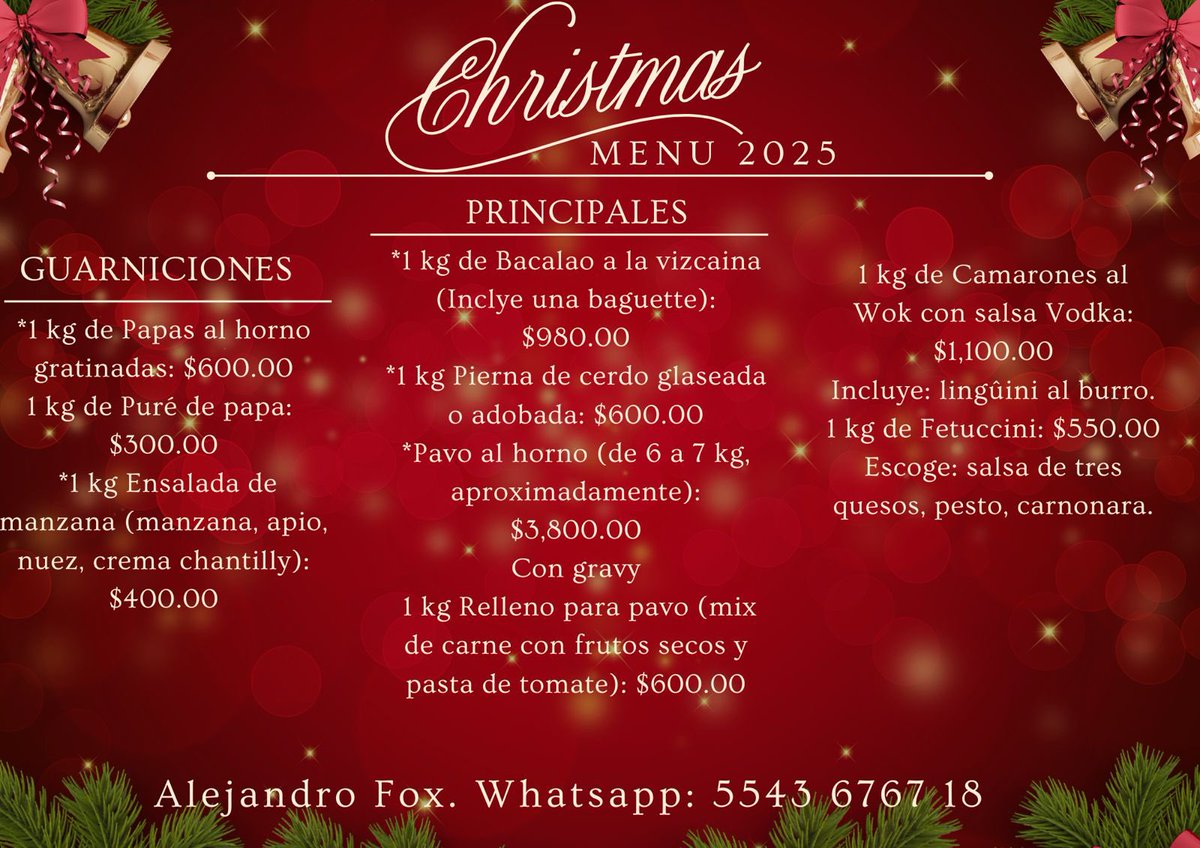 🎄 ¡Tu Cena Navideña lista para disfrutar!

El Chef Alex Fox 🧑‍🍳 tiene un menú espectacular para tu #Nochebuena.

Haz tu pedido con anticipación 
📲 5543 6767 18
Apoyemos a los vecinos y al comercio local 🙌
<a href="/sanjoseinsurgen/">San José Insurgentes</a> <a href="/Rebmangas/">Rebeca Mangas</a> <a href="/InMixcoac/">𝕀𝕟𝕄𝕚𝕩𝕔𝕠𝕒𝕔</a> <a href="/CNocheBuenaBJ/">Colonia Noche Buena</a>