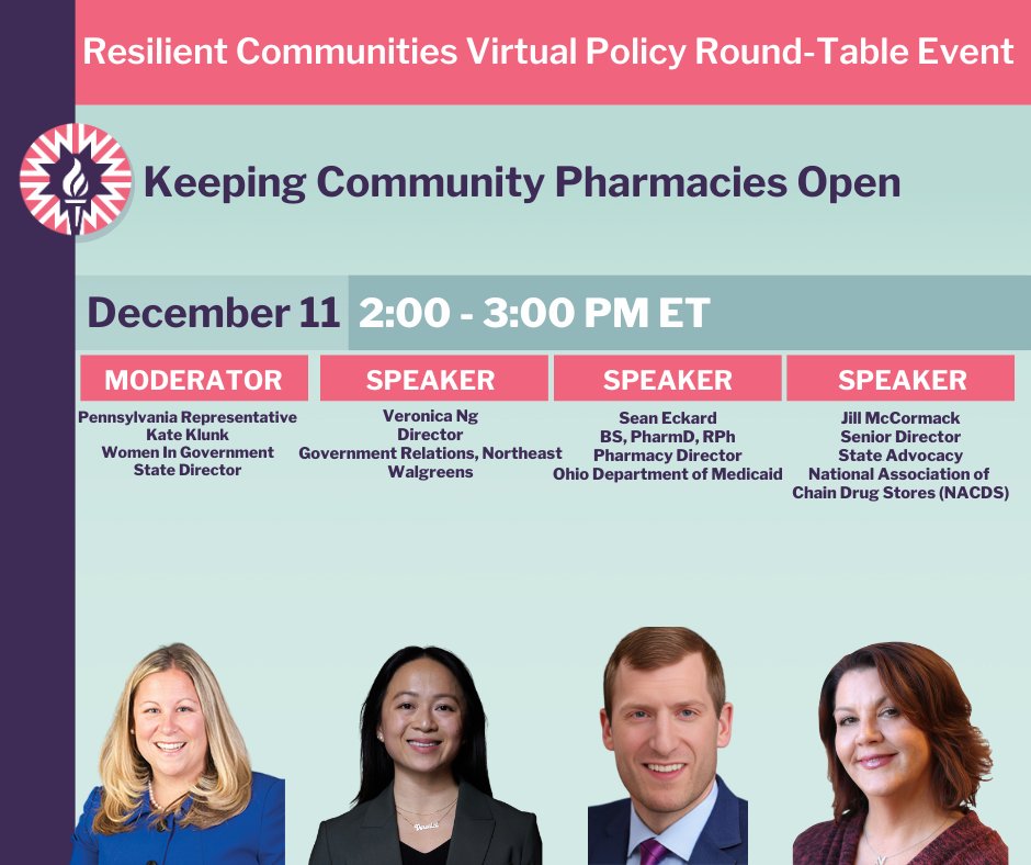 WomenInGovt's tweet photo. Join us for our final virtual events of the year this Thursday and ONE WEEK FROM TODAY! You don't want to miss the opportunity to learn how state policy impacts these topics surrounding #ResilientCommunities &amp; #AccessToHealthCare: https://t.co/zRto3oXTX9 https://t.co/y5jG6xZDx2