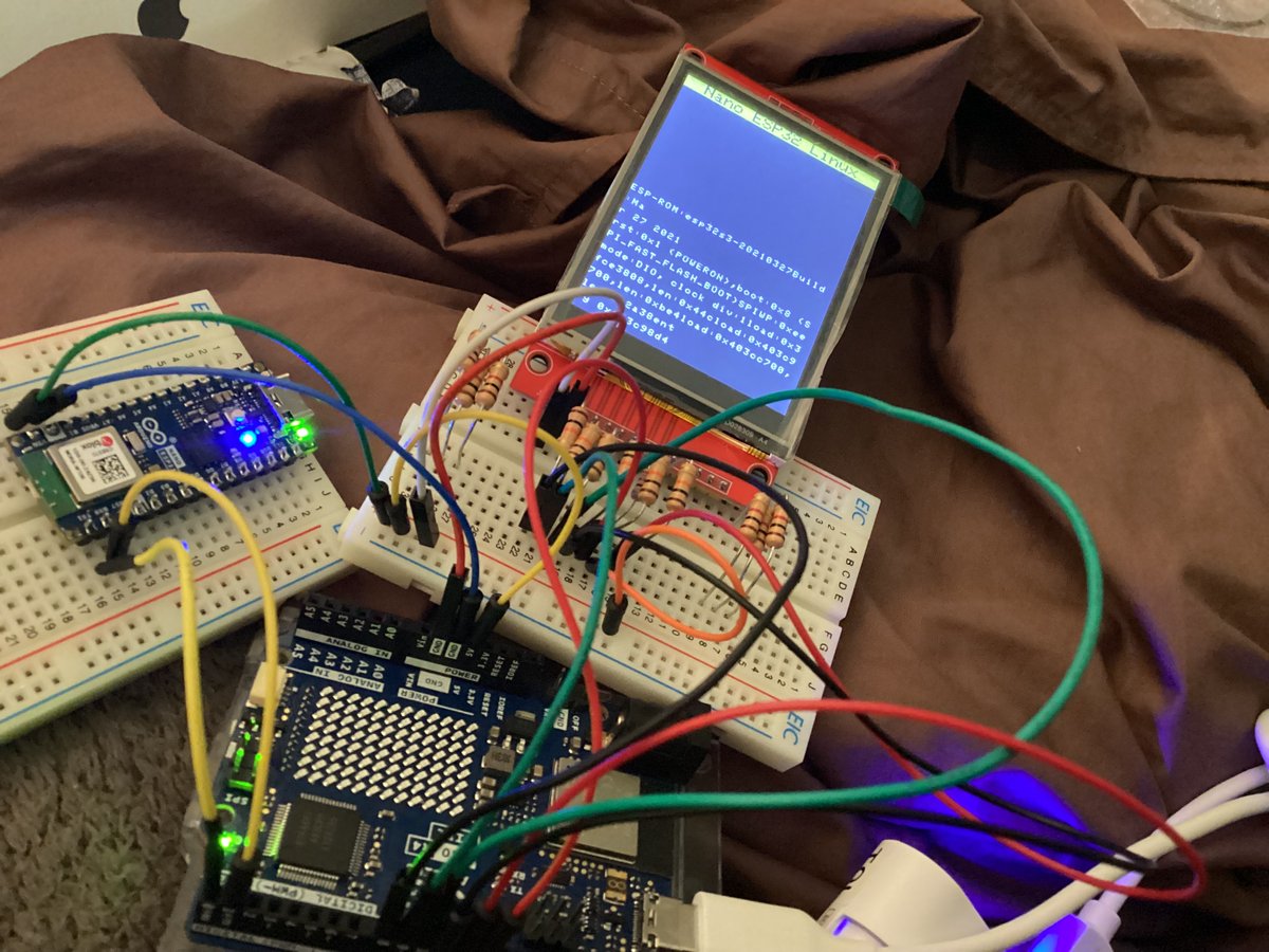 iGamerai's tweet image. ESP LinuxをArduinoTFTに表示
出来ちゃったのか？少なくとも何かが画面に出てるけど
正直言ってLinuxをESP32s3に入れてる時は何やってるのか？サッパリ分からなかった。
この人↓を参照
qiita.com/sina_freemail/…