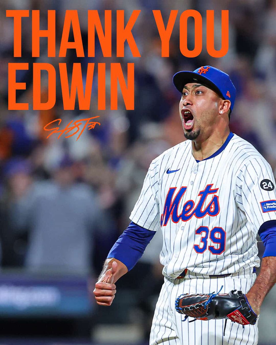 Edwin Díaz’s Mets career: 

7 Years (2019-2025) 
532 Innings Pitched 
538 Strikeouts 
2.93 ERA 
144 Saves 
3x All Star
2x NL Reliever of the Year

One of the best relievers that this organization has ever had.

Sugar forever.

Thank you, Edwin💙🧡