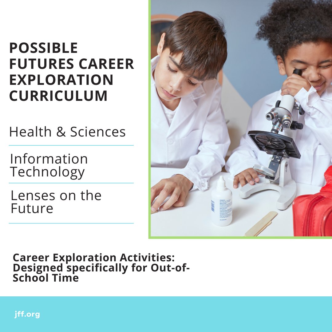 🔬Possible Futures Career Exploration Curriculum offers free, open-source activities for afterschool and summer programs. Explore Health Sciences, Information Technology, and Lenses on the Future – Self. 

Learn more : bit.ly/4m7AqpW

#STEM #Afterschool
