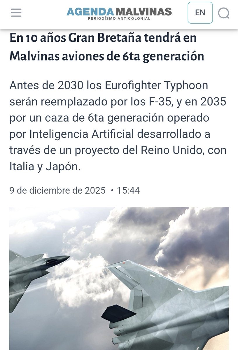 Los viejos F16 recién adquiridos son un parche temporal a la debilidad militar de Argentina. El verdadero camino es un desarrollo propio en alianza con naciones como India. Será lento pero seguro: es el rumbo del Sur post-Occidente.
Mientras tanto, Inglaterra tiene una flota de