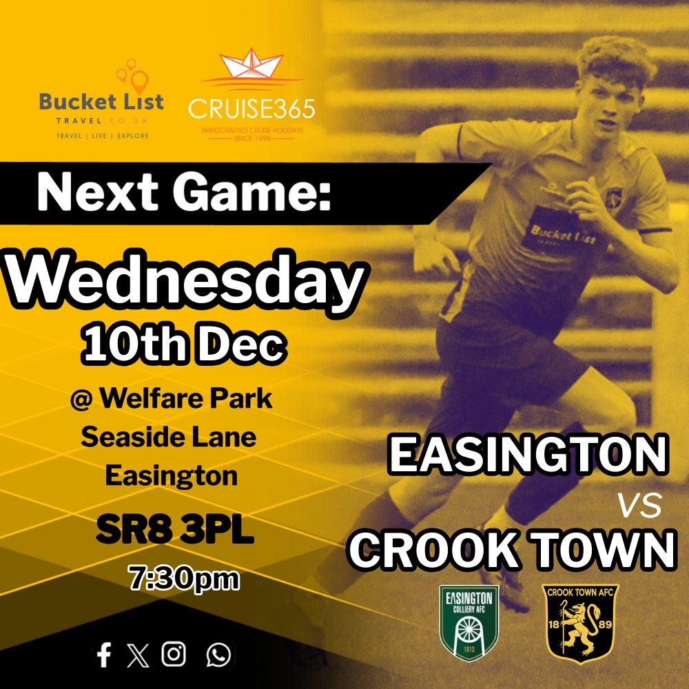 Tomorrow we are under the lights as we travel to Easington Colliery Afc in The Official Northern League 

🖤💛