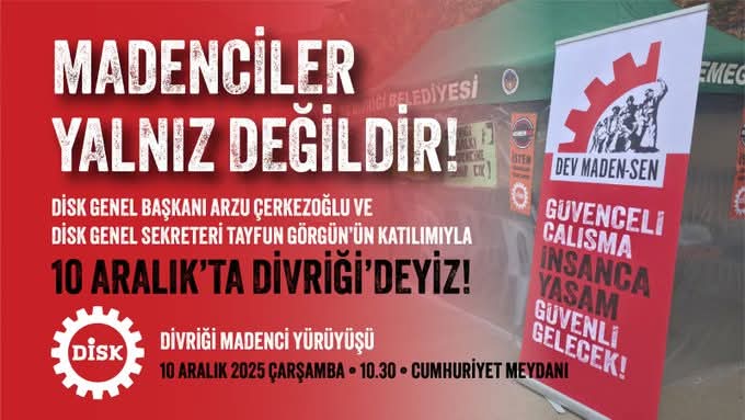 DSKDevMadenSen's tweet photo. #DivriğiMadenİşçileriDirenişi'mizin 18.günü..
DİVRİĞİ MADENCİLERİ VE HALKI YALNIZ DEĞİLDİR.
@OYAKMaden @ermadenas @ciftayas şirketlerinin, Divriği'li maden işçilerini "küçülme" bahanesiyle işten çıkararak Divriği'ni işsizliğe mâhkum etmesine izin vermeyeceğiz! https://t.co/LA7Yj8OVFP