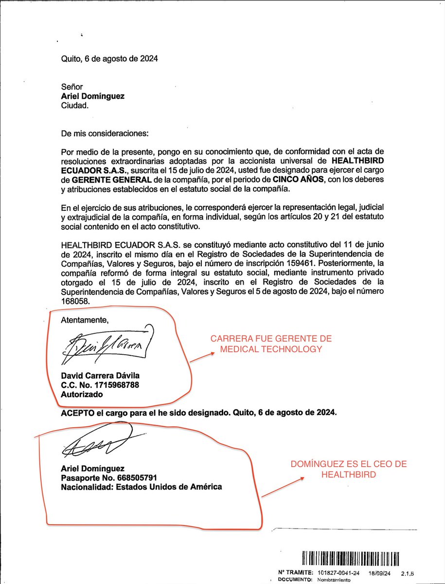 ¡HEALTHBIRD CONTRATÓ CON <a href="/Salud_Ec/">Ministerio de Salud Pública 🇪🇨</a>! Las conexiones de sus accionistas y administradores lo delatan. Uno de ellos es David Carrera, quien también administró, a la par, MEDICAL TECHNOLOGY ECUMEDTECH S.A.S, ganadora de dos contratos con hospitales públicos en 2025. ABRO HILO.