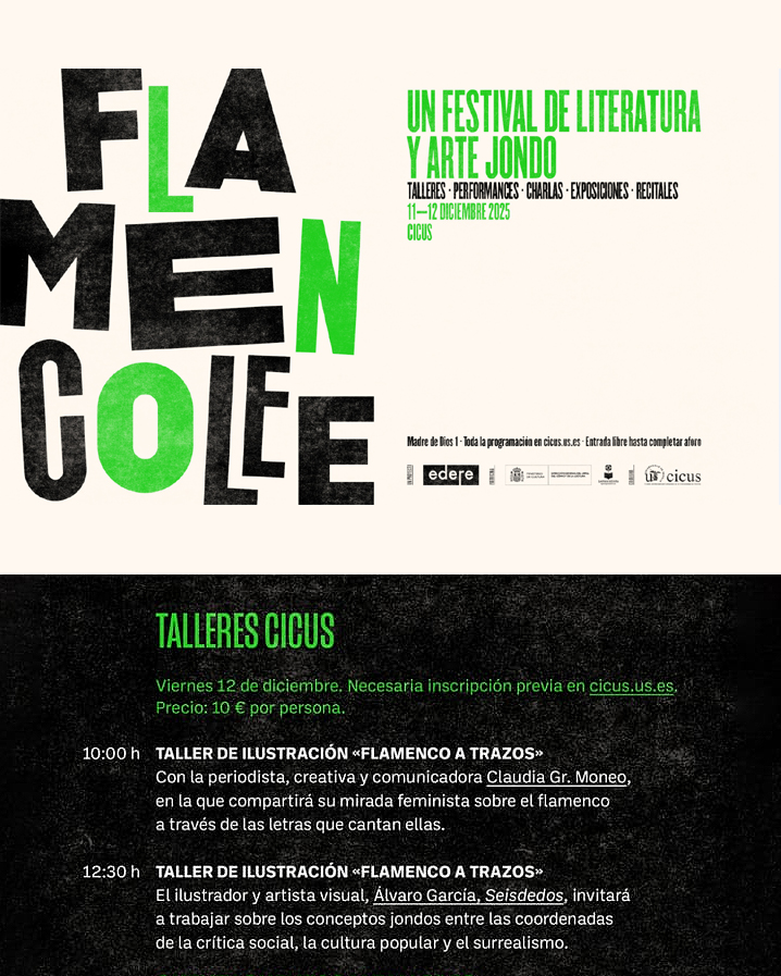 FlamencoLeeFest's tweet photo. ⚠️¡Todavía estás a tiempo de inscribirte en los talleres de ilustración 'Flamenco a trazos' del festival FlamencOlee!

📅 viernes 12 diciembre | 📍@CICUS_  

1️⃣ 10h · Claudia GR Moneo
2️⃣ 12:30h · Seisdedos 

✍🏼 https://t.co/AYTLfxVuV5 
🎫 10€

#FlamencOlee #ilustración https://t.co/aqCEHgCEOl