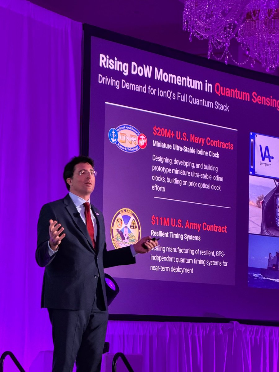 IonQ_Inc's tweet image. IonQ CEO Niccolo de Masi spoke at DefenseTalks 2025 in DC alongside leaders from the Dept. of War, US Army, DHA, USTRANSCOM, and US Navy. He outlined IonQ’s full-stack quantum roadmap, work with AFRL, advances in quantum networking and sensing, and our new partnership with Heven…