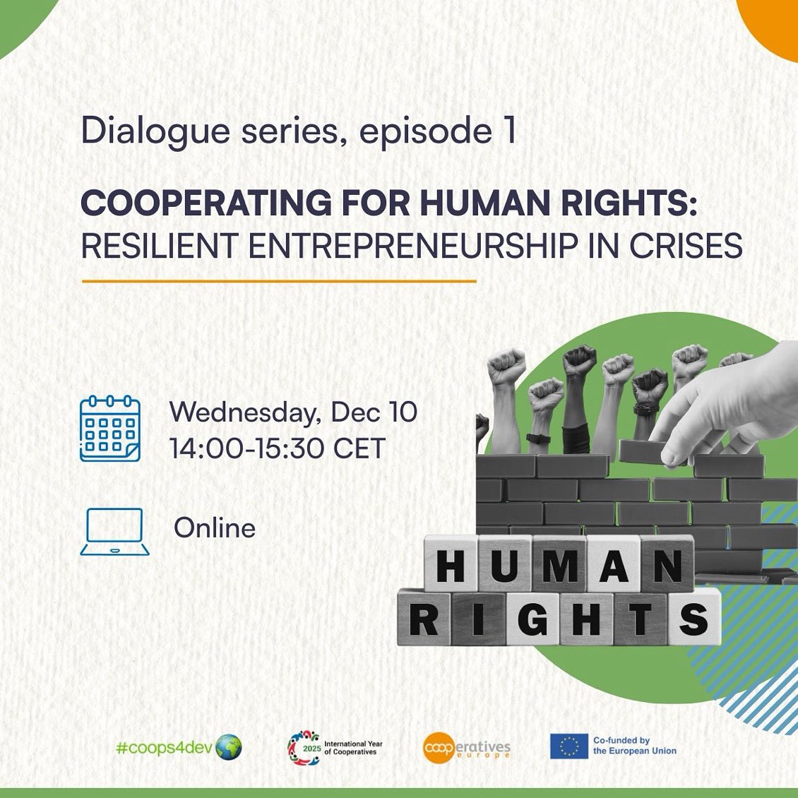 Tomorrow at 2:00 PM. I'll be waiting for you online for this webinar. Cooperatives, fundamental rights, the rule of law, and peace will be the subjects of this event. Don't miss it.