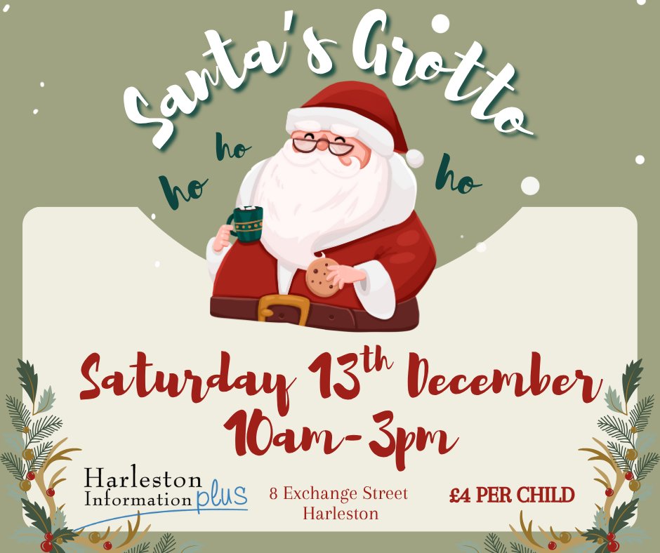 🎅 Santa is coming back to HIP! 🎅

Santa will be making another special visit to his Grotto at Harleston Information Plus this weekend.

Catch him on Saturday between 10am and 3pm — he can’t wait to see you!

Pop in for some festive fun! 🎄