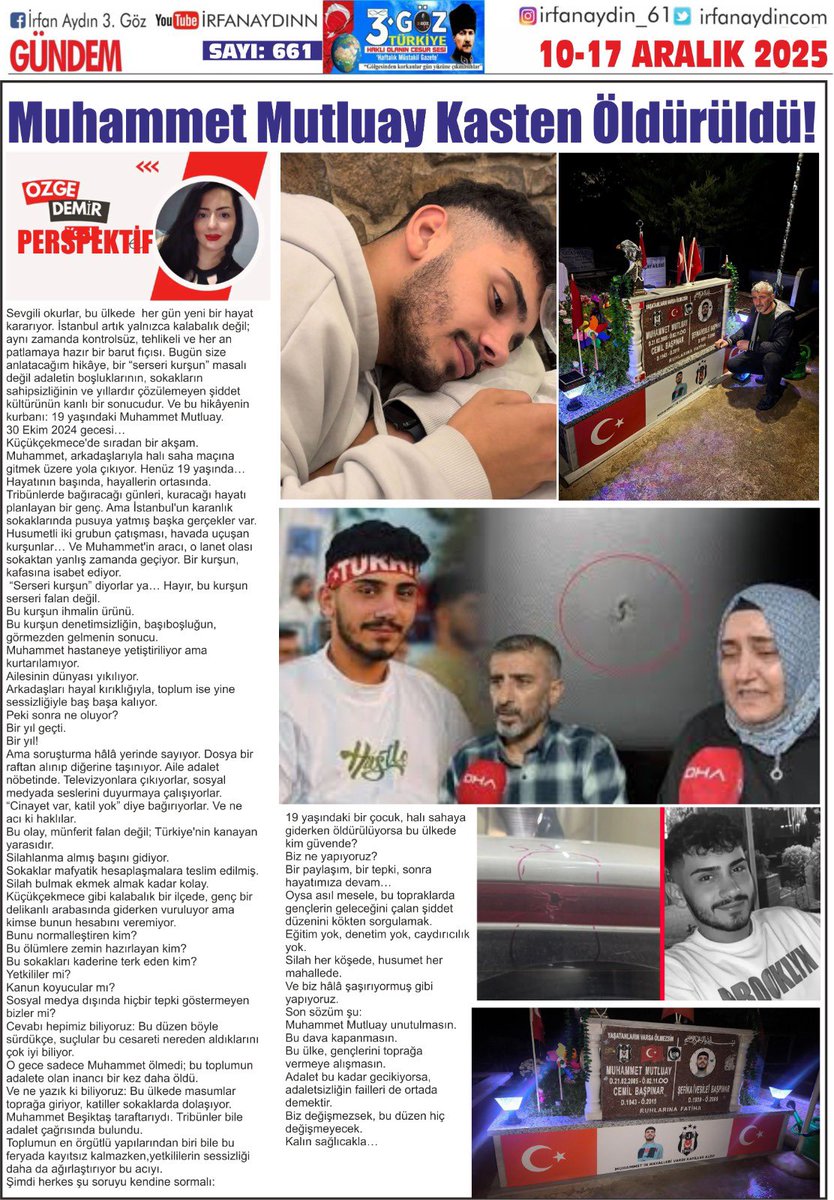 Muhammet Mutluay unutulmasın. Bu dava kapanmasın. Bu ülke, gençlerini toprağa vermeye alışmasın.
Adalet bu kadar gecikiyorsa, adaletsizliğin failleri de ortada demektir.
Biz değişmezsek, bu düzen hiç değişmeyecek.

<a href="/adalet_bakanlik/">T.C. Adalet Bakanlığı</a> <a href="/yilmaztunc/">Yılmaz TUNÇ</a> <a href="/tc_cimer/">Cimer</a> <a href="/barolar/">Türkiye Barolar Birliği</a> <a href="/tcbestepe/">T.C. Cumhurbaşkanlığı</a>