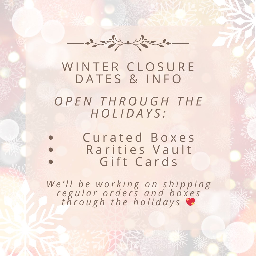We'll be continuing to fulfill regular orders, pre-orders, and curated boxes through the rest of the season❄️

Our main shoppe reopens on January 9, 2026, tentatively—we won't be opening our shoppe until all regular orders are fulfilled.💖

riddlesteashoppe.com
