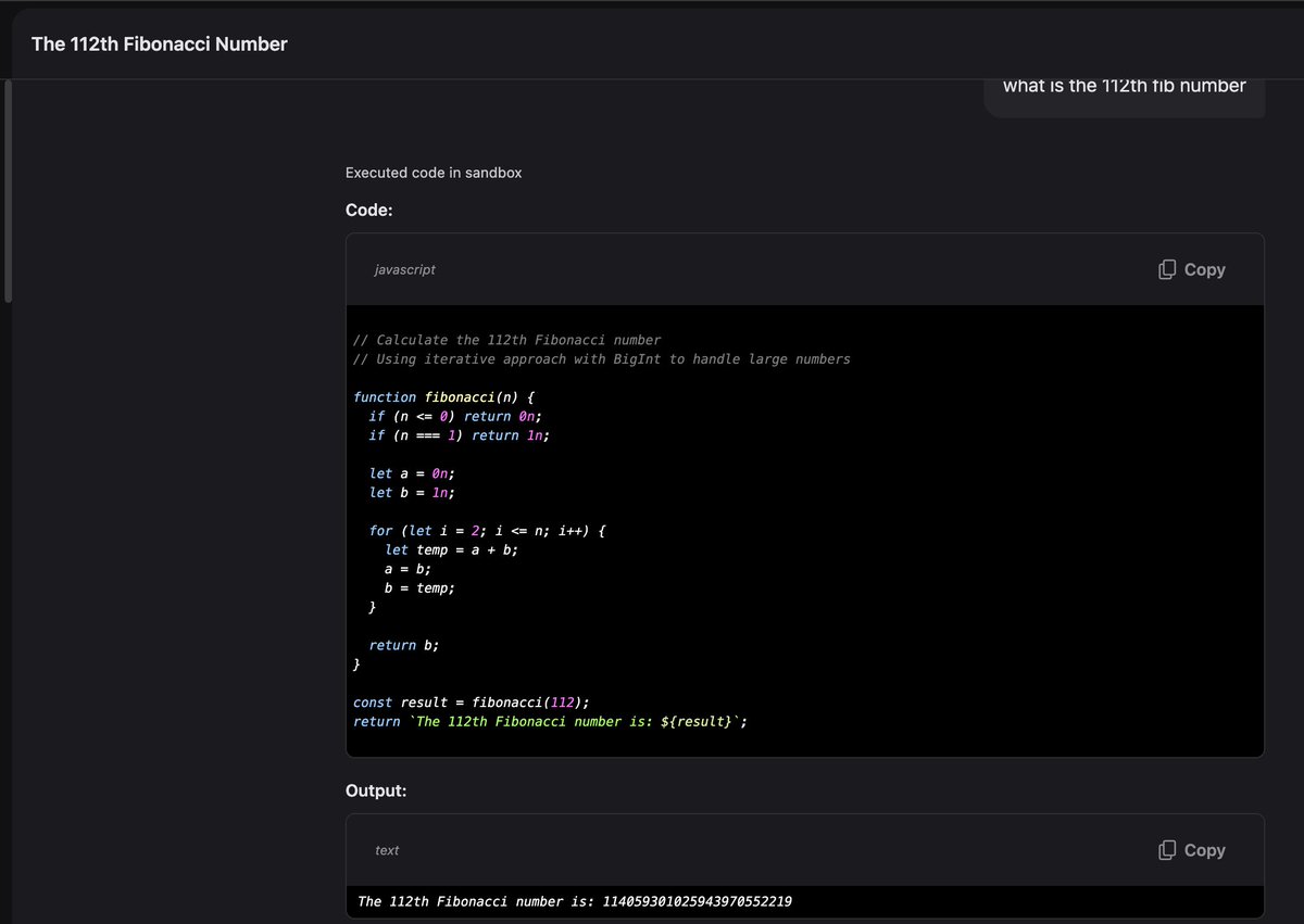 BrendanEich's tweet image. Code execution in Brave browser-ai (aka Leo; not to be confused with ask.brave.com or Search summarizer), in Brave Nightly.