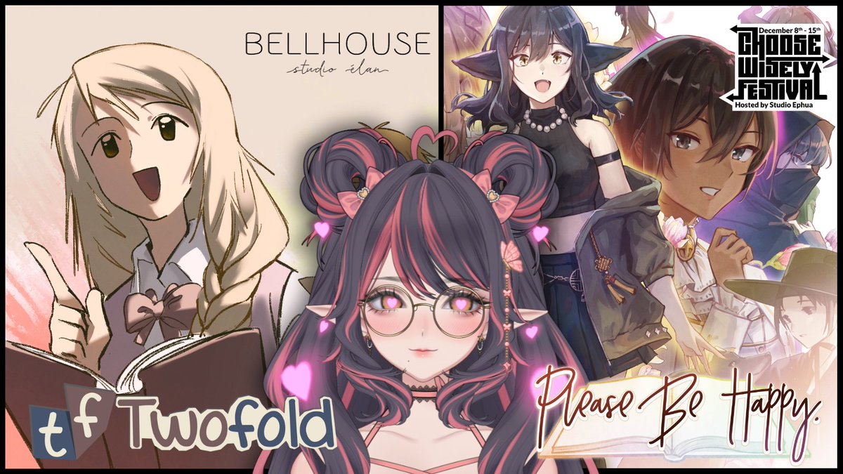 🎇Day 2 of the #ChooseWiselyFestival 🎇

I planned to only play Two Folds for today's stream, but Please Be Happy from Elan Studio caught my eye too. 

Since Bellhouse helps publish Two Folds, I’ll be playing both during the stream! (˵ •̀ ᴗ •́ ˵ ) ✧ 

See you at 6 PM CST!