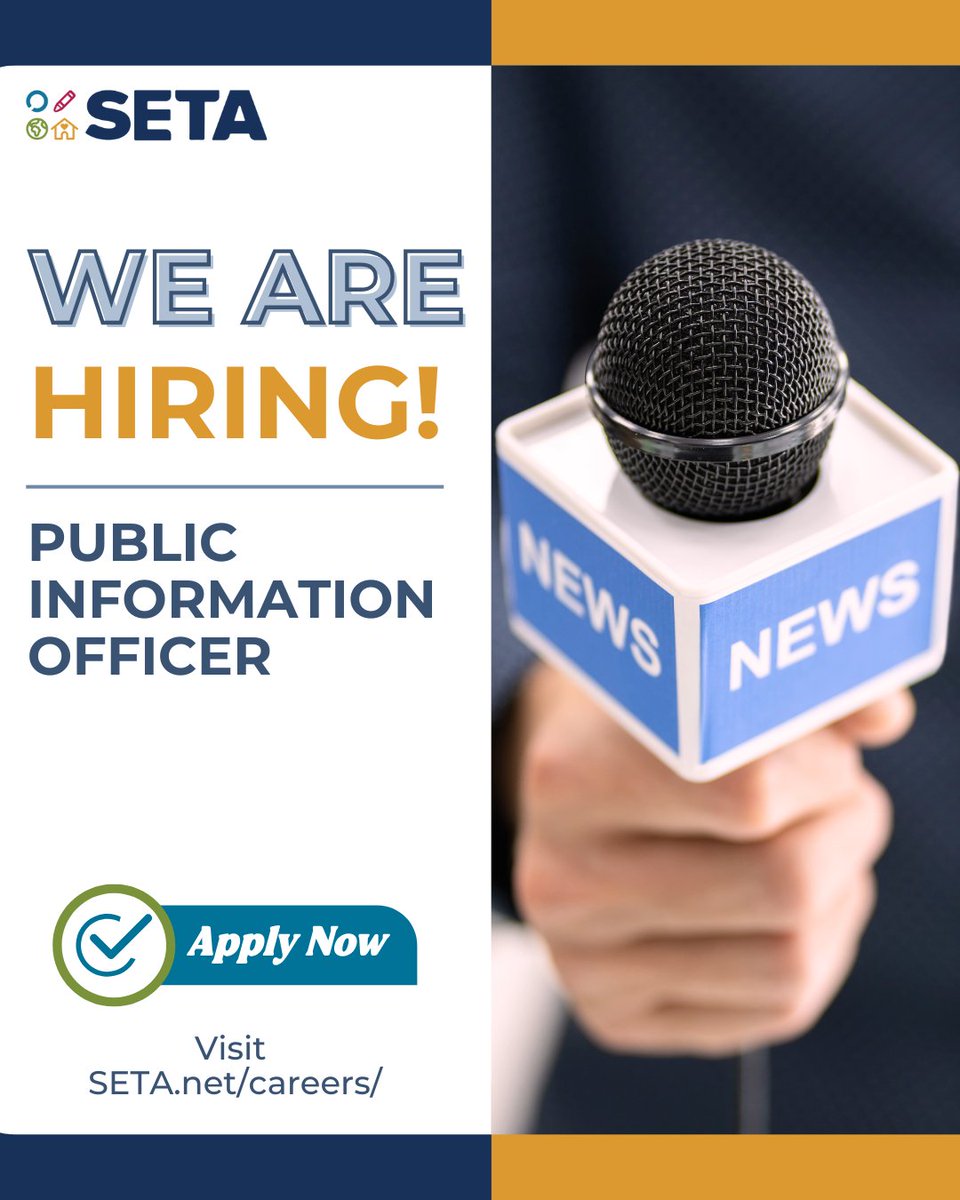 We are hiring! SETA is looking for a Public Information Officer to lead outreach efforts, manage media relations, and share the incredible work we do every day. Apply at seta.net/careers!

#Hiring #SETA #Career