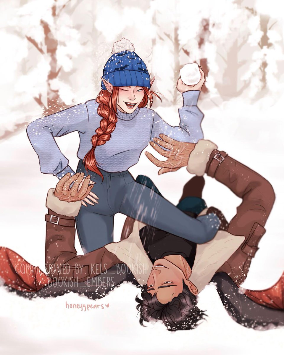 A little friendly competition in the form of a snowball fight 

Artist: Honeyypears 
Commissioners: Kels_Bookish &amp; Me 

🏷 #gwynriel #gwynethberdara #azriel #acotarfanart #acotarseries