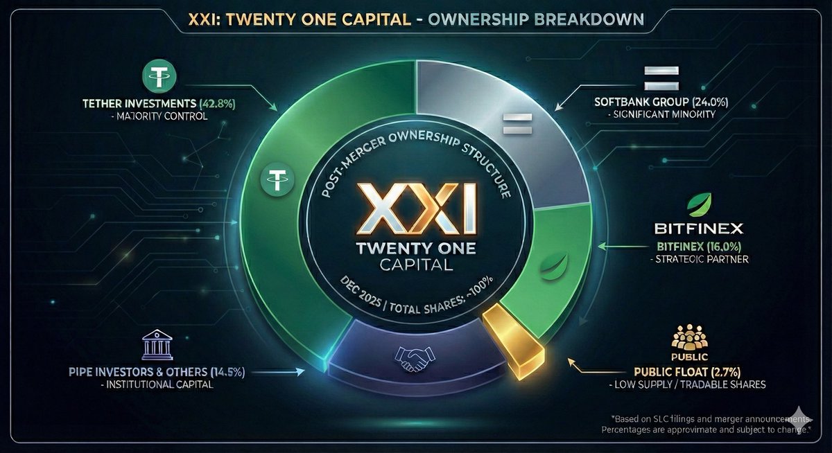 DATmonitor's tweet image. Who really owns Twenty One Capital ($XXI)? 🤔

I dug into the filings. The answer is bullish.
Tether + SoftBank own the majority. The actual tradable float? microscopic.

See the full ownership chart 👇
reddit.com/r/XXIInvestors…

$XXI #Crypto #StockMarket #DeepDive