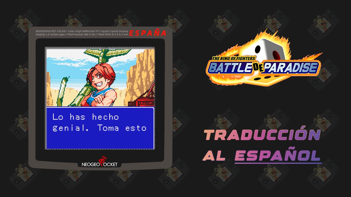 neogeopocketesp's tweet photo. ¡Notición! Nuevos avances en la traducción al español de uno de los últimos títulos de NGPC, The King of Fighters - Battle de Paradise. Visita nuestro foro para seguir la noticia.

#ngpc #neogeopocket #snk #thekingoffighters #romhacking

https://t.co/NPJ62ze4oF https://t.co/AVlxin0ssZ