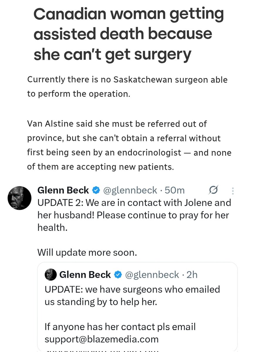 KirkLubimov's tweet image. Americans are rallying up for a Canadian woman who has been abandoned by the Canadian healthcare system and got approved for euthanasia instead.

Jolene Van Alstine has been suffering from a parathyroid disease for the past 8 years. It causes severe pain and nausea.

She needs a…