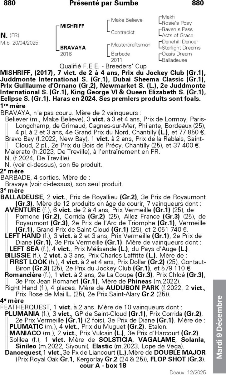 AsoTurfGalop's tweet image. 📓 Lote 880
📝 N. (FR)

♂ Macho 2025
🔗 Mishriff x Brabaya (Mastercraftsman)

⏪ Vendedor: @sumbe_fr 
⏩ Comprador: @StaminaTurf 

💰 Precio: 20.000 €
🏠 Subasta: Vente d’Elevage 2025 @InfoArqana

#AsoSales
