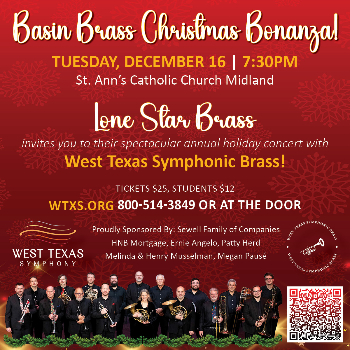 WTSymphony's tweet image. ⭐️ Lone Star Brass puts on a fabulous Christmas concert! They will be joined by the West Texas Symphonic Brass and Maestro Gary Lewis as conductor. Get your tickets today at 800-514-3849 or wtxs.org/concerts/lsb-f…
#westtexassymphony #brassinstruments #christmasmusic