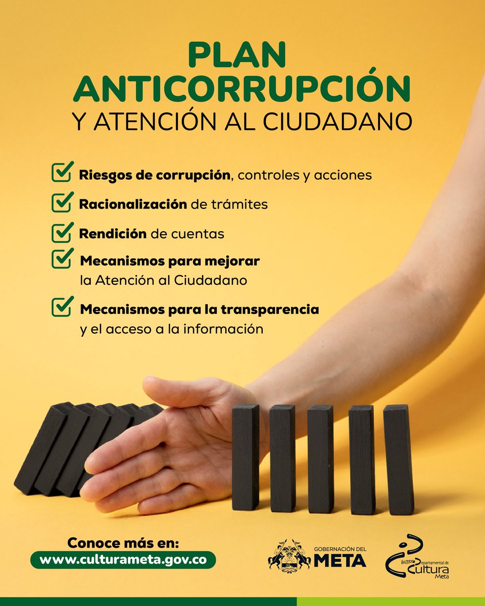 El Plan Anticorrupción y de Atención al Ciudadano fortalece nuestros procesos, mejora la atención a la comunidad y garantiza el acceso a la información pública.

La cultura también se vive con integridad y compromiso con lo público.

Más información
📲 culturameta.gov.co