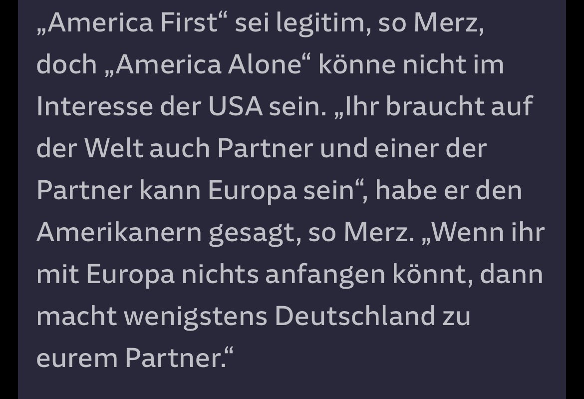 #Europa braucht keinen #Trump, um sich auseinander zu dividieren. Das schaffen wir schon selbst.#Merz
siehe <a href="/SZ/">Süddeutsche Zeitung</a>
