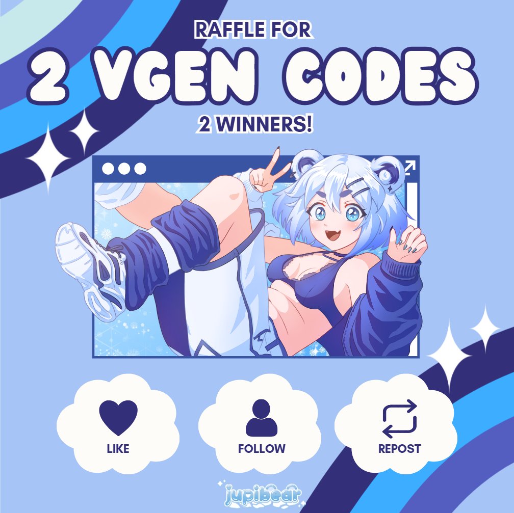 ✩˚₊ 🩵 VGEN CODE RAFFLE! 🩵 ₊˚✩

I GOT VERIFIED ON VGEN! 💚 I'm giving away two VGen codes!! 

Rules:
♡ Like
♡ Follow
♡ Repost

🚫 NO AI "ARTISTS" 🚫

Two winners will be randomly chosen on December 25th!

Good luck everyone! ₊˚✩