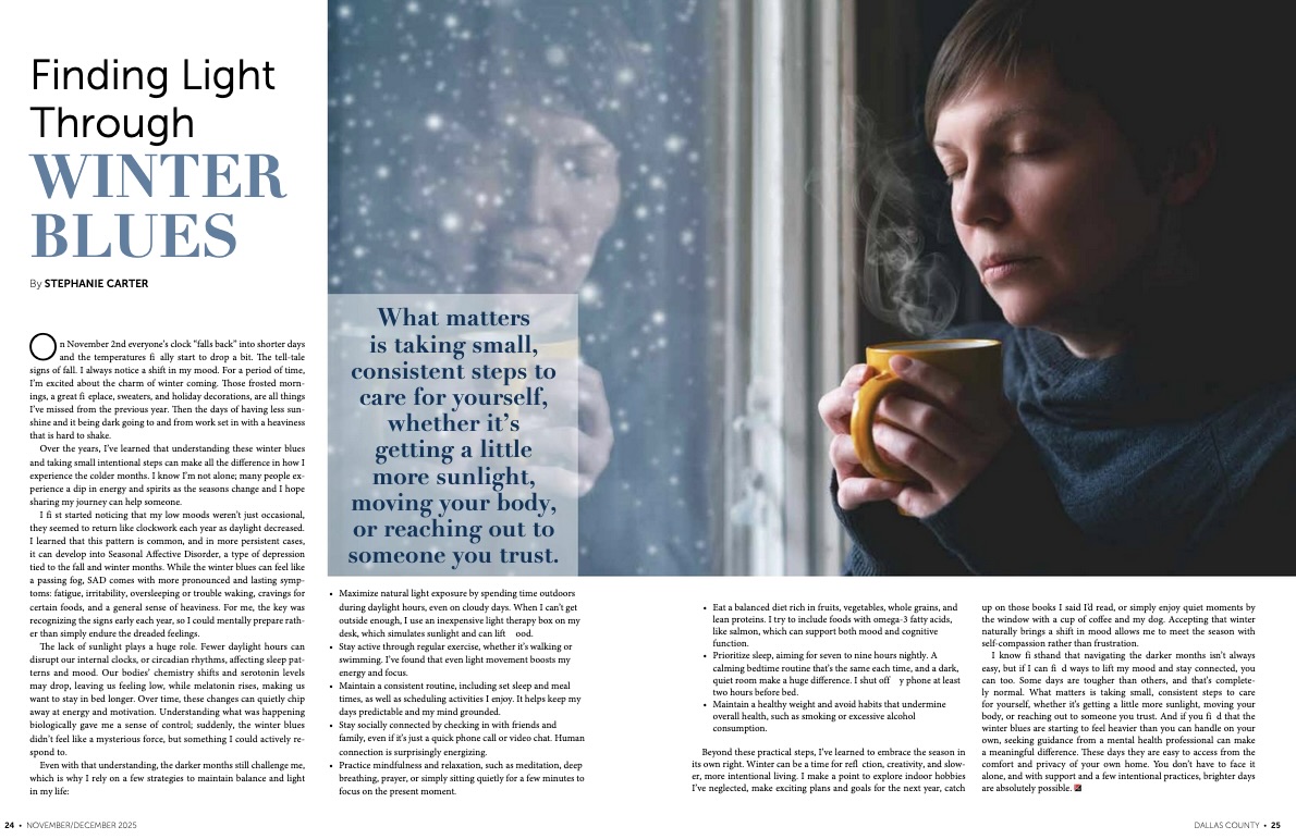 Winter can shift our mood more than we realize. Our latest piece digs into why the season feels heavier—and the small, steady habits that can make it brighter. A thoughtful read on caring for yourself through the winter blues. livingwellmag.com/finding-light-…