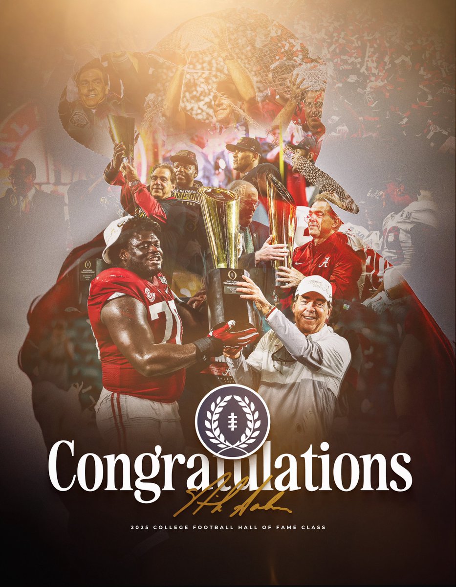 AlabamaFTBL's tweet image. From the lives you’ve touched to the standard you set, your impact reaches far beyond the field. 👏

Congratulations, Coach Nick Saban, on your induction into the NFF College Football Hall of Fame tonight!

Tune in at 6:30 PM PT 📺: bit.ly/48IPO7g