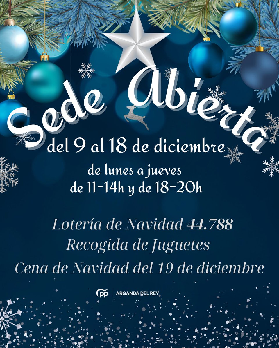 pparganda's tweet image. ⭐️ Estas fechas SEDE ABIERTA

Compra Lotería de Navidad, adquiere tu acceso para la Tradicional Cena de Navidad o trae juguetes para la Recolecta de este año.

🗓️ Hasta el 18 de diciembre de lunes a jueves
⏰ 11:00-14:00 horas y 18:00-20:00 horas
📍 Calle Peñón de Gibraltar, 19