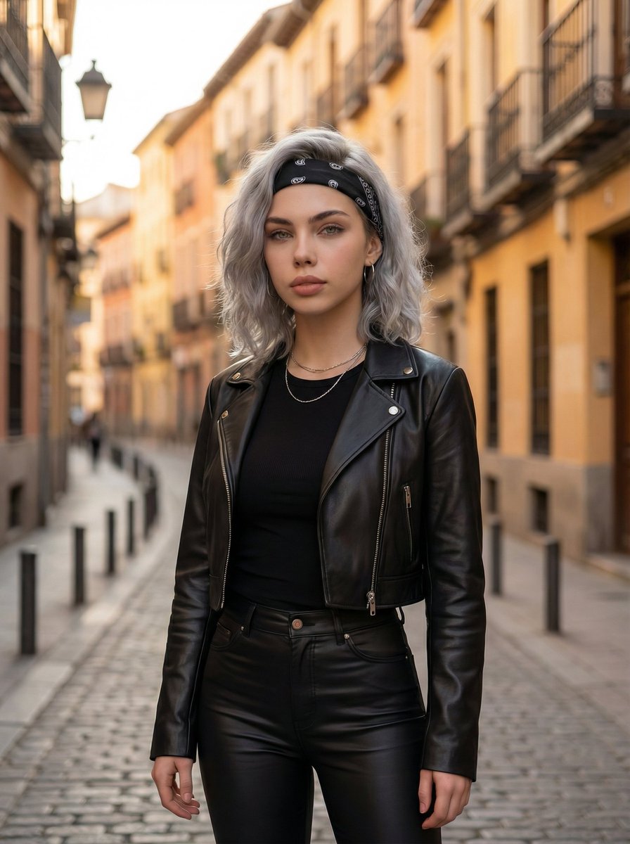 john_my07's tweet image. Created this using Nano Banana Pro on @Somake_ai 

Prompt;
{
  &quot;subject&quot;: &quot;Same girl as reference (use uploaded face), identical facial features, expression, and silver wavy hair&quot;,
  &quot;environment&quot;: {
    &quot;setting&quot;: &quot;aesthetic European city street&quot;,
    &quot;description&quot;: &quot;narrow…