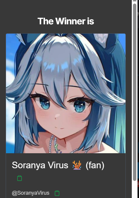 The moment we’ve all been waiting for! 
Congrats <a href="/SoranyaVirus/">Soranya Virus 🪸 (fan)</a>! 
Thank you so much to everyone who joined my #artraffle your support made this extra special!🥳💖