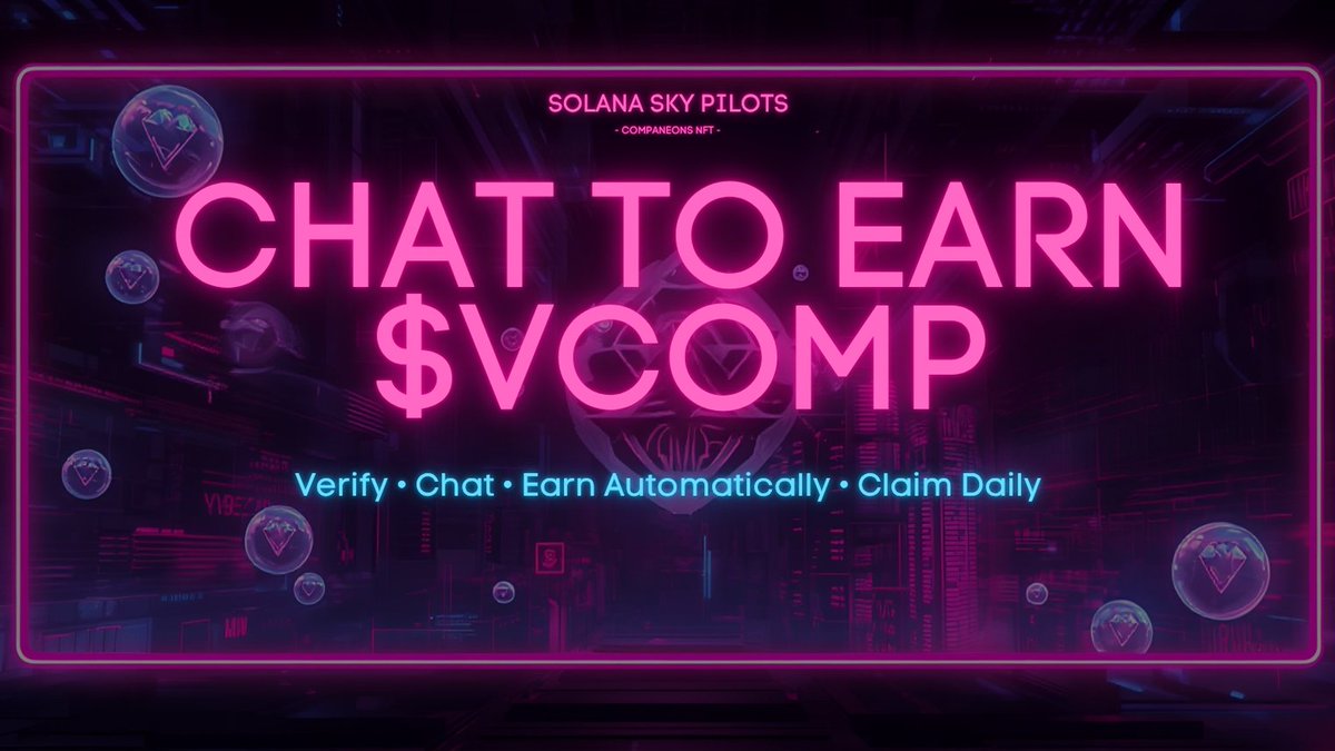 Companeons's tweet photo. 💬 CHAT TO EARN $VCOMP PER MESSAGE 🪙  

@Companeons  holders — earn $VCOMP daily just by chatting in the official @Companeons  DAO Discord 🏰  

⚙️ Powered by @solskypilots  Castle Bots — simple verify, then chat and claim automatically.  
🧵 Follow this full step-by-step guide 👇

🔗 Discord: https://t.co/HYCvVP02HZ  
🌐 Castle Bots: https://t.co/YRhycbsfy7  
💎 Mint NFTs: https://t.co/L6HVjfk9fA  
🌐 Website: https://t.co/tiwCp0zybF  
🐦 Follow: @Companeons  @solskypilots