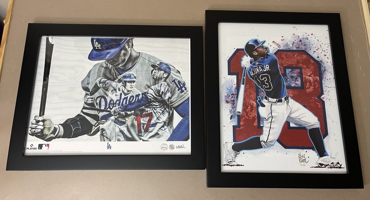 Finally got frames for some nice pieces! I’ve had the Acuña tucked away about 5 years too long 😬 Ohtani just had to wait 1 year. Support your local sports artists! <a href="/ltillustrations/">Lauren Taylor</a> <a href="/KenKarlArt/">Ken Karl Sports Art</a>