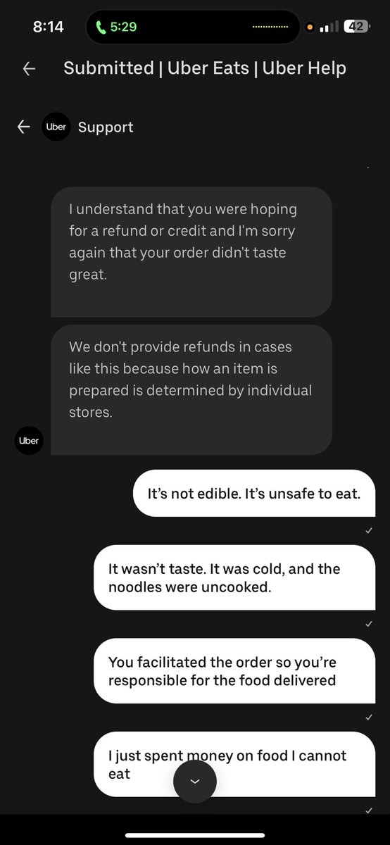 Hey <a href="/UberEats/">Uber Eats</a> this is the worst customer service possible for somebody who’s sick