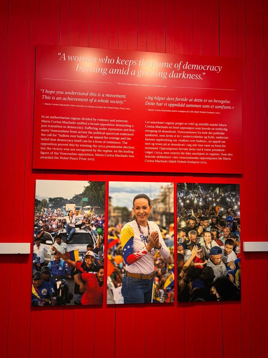 La exhibición en Oslo del Premio Nobel de la Paz, María Corina Machado. 

Lugares donde nunca estará Claudia Sheinbaum, ni su mentor, ni ninguno de sus amigos ideológicos.