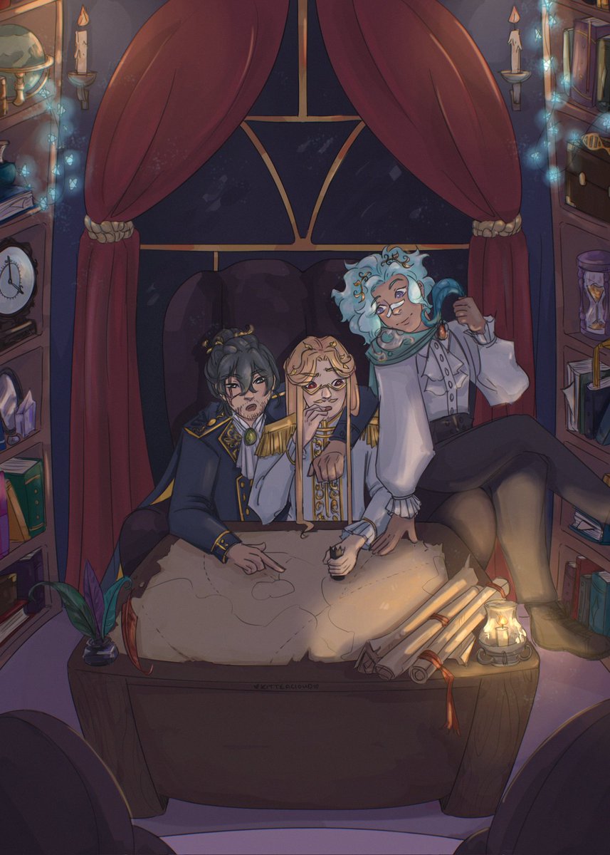 One of my pieces for <a href="/3bakazine/">In Every Universe: An EraserCloudMic Zine</a> 👀👀👀 a little fantasy #Erasermiccloud for the soul 🫡☁️ I love a good Royal bnha AU #mha #erasermic #aizawashouta #hizashiyamada #oboroshirakumo