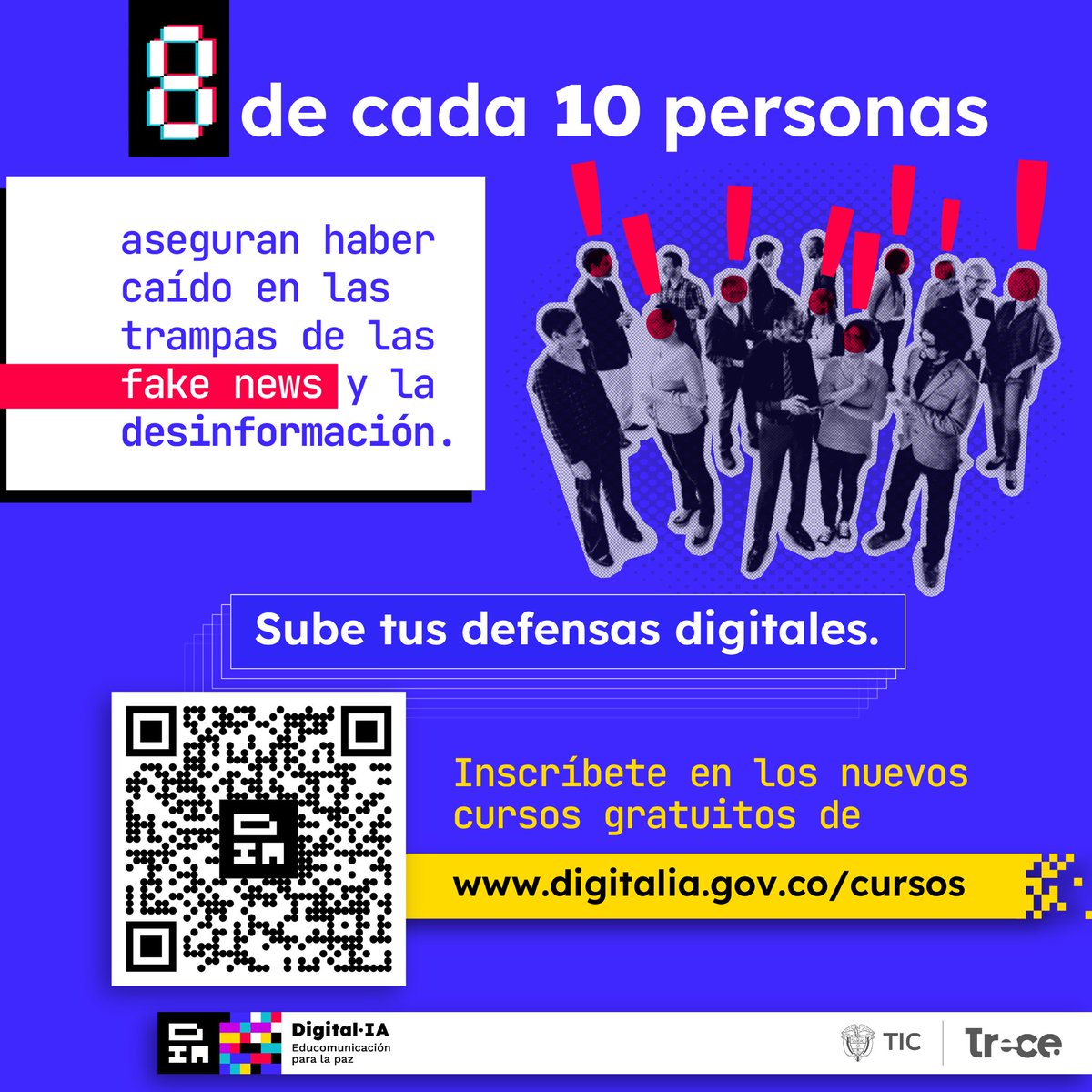 CanalTreceCO's tweet photo. Las fake news están en todas partes, aprende a combatirlas gratis en Digital.IA 🎓💻
#DigitalIA #FakeNews #EducaciónDigital #PensamientoCrítico #SeguridadDigital #AprenderGratis https://t.co/EtjnL5g8Nz