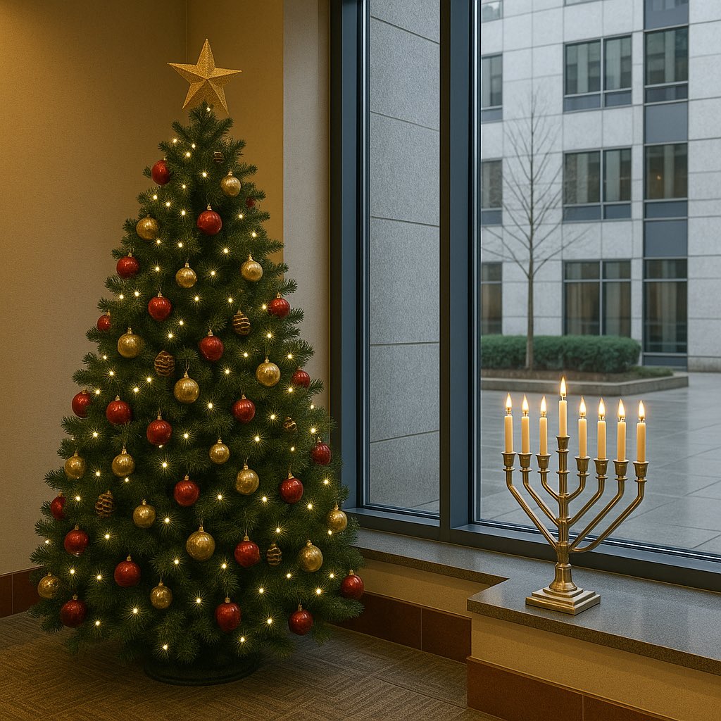 AlexMorozovNYC's tweet photo. For those of you in the US - is there a Menorah next to the Christmas tree in public spaces you have visited, like in prior years (shopping malls, hospitals etc?) Please reply “yes” or “no” or “some yes, some no”
#hannukah #menorah #holidayseason https://t.co/46i71RCTMk