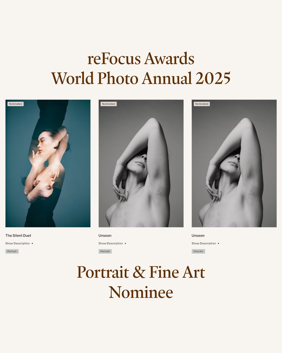 VISUALCREATURE's tweet image. 'Unseen' and 'The Silent Duet' are nominated at the reFocus Awards World Photo Annual 2025 in the categories Portrait and Fine Arts. 
If you like my work, you can cast a vote to support me for the People's Choice Award 🥰😊🙏🏻 Voting is free:
refocus-awards.com/people-vote-aw…