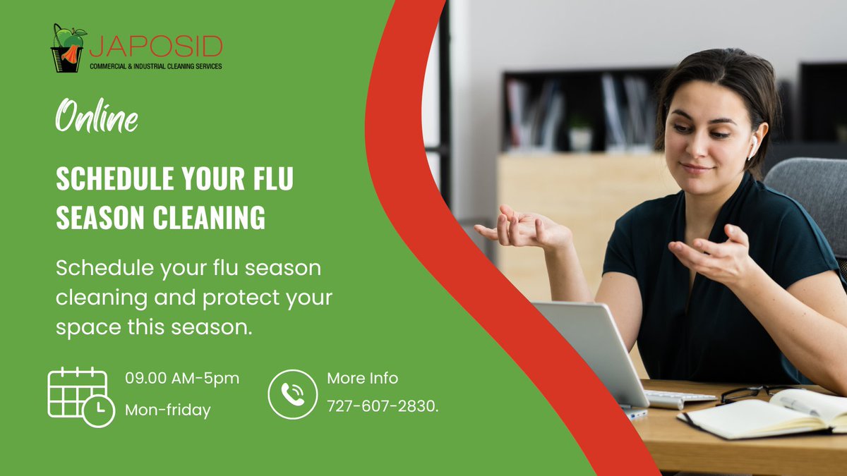 JAPOSID4Hire's tweet photo. Schedule your flu season cleaning. For booking, Link in bio or call/text 727-607-2830.
#FluSeasonCleaning #WorkplaceProtection #StayCleanStaySafe
#HealthyWorkspace #DeepCleanSeason #SanitizeForSafety https://t.co/VGWIMTAzGJ