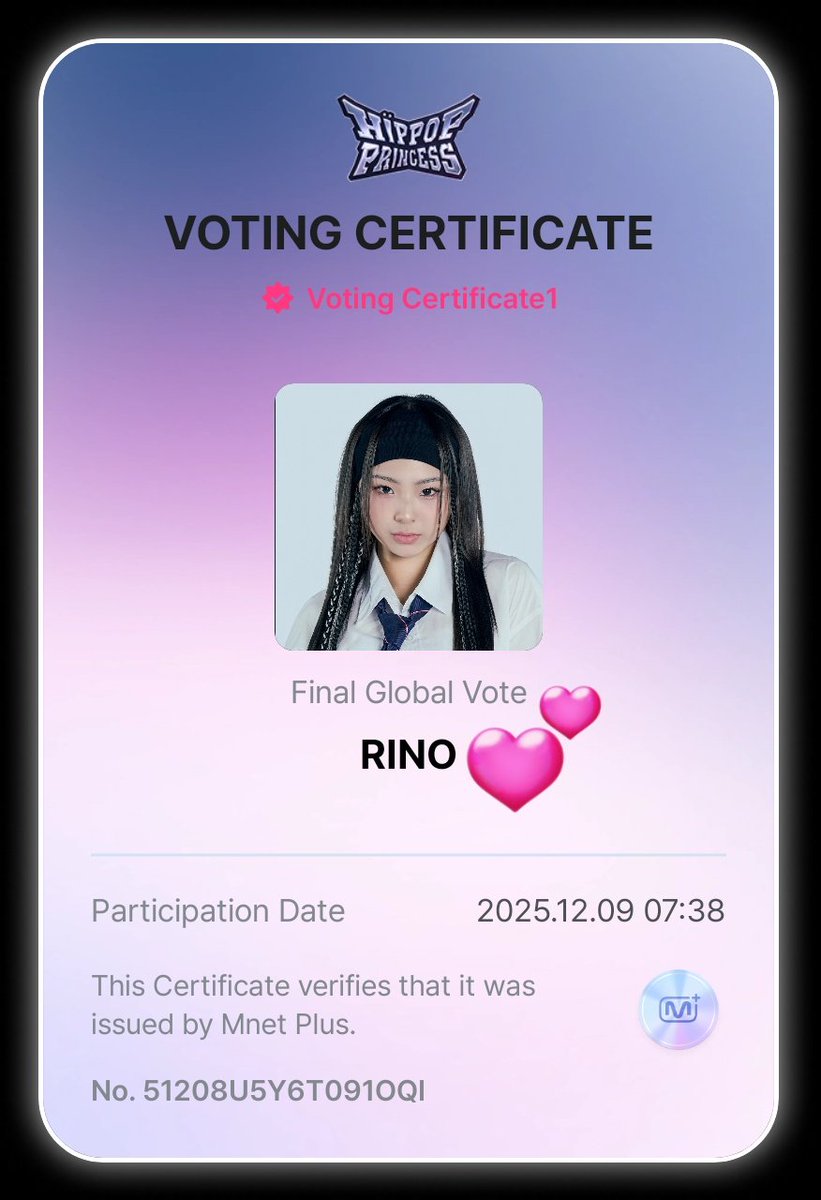 Maeyang931's tweet photo. for Rino 🫶
#HIPPOPPrincess #FinalGlobalVote 
#RINO #りの #リノ #리노 https://t.co/1Q823TZMsR