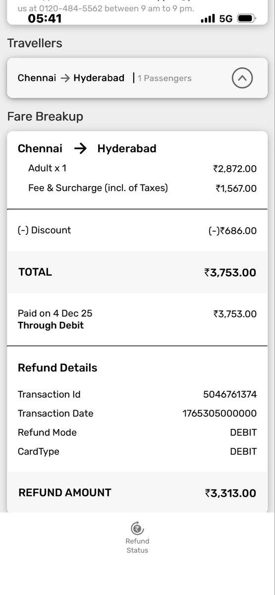laxmanwritings's tweet photo. @Yatra_Care Dear @Yatra_Care  @YatraOfficial  why are you giving partial refund? While the @IndiGo6E said wil give refund oj cancellations between 5th Dec-15th Dec. @DGCAIndia @RamMNK   sir your intervention required here. Please look into this. https://t.co/i29HBmyP1E