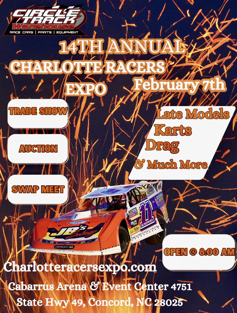 Huge Trade Show, Auction &amp; Swap Meet!! Mfg, Dealers, Wholesalers, Car Builders, Race Tracks &amp; Race Series all under one Roof. One Huge Day!!! Don’t Miss It!! FEBRUARY 7th, Cabarrus Arena, Concord Nc.