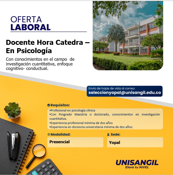 HumanoYopal's tweet photo. 📢 ��Estamos en búsqueda de Docente Hora Cátedra – Psicología! 🧠📚 Si cuentas con experiencia en investigación cuantitativa y manejo de enfoque cognitivo–conductual, esta oportunidad es para ti.
📍 Sede: Yopal
🏫 Modalidad: Presencial https://t.co/xCgjc65tvt
