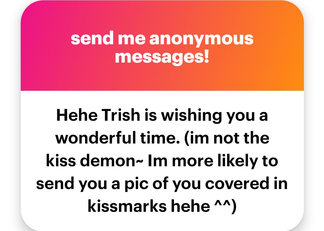 Bet, come cover me in kiss marks and lipstick.

ngl.link/cattoimp