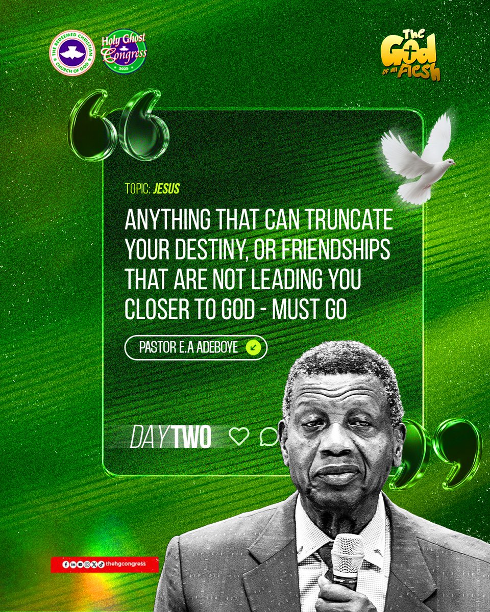PastorEAAdeboye's tweet image. Anything that can truncate your destiny, or friendships that are not leading you closer to God - Must go.
Jonah must go!

Day 2 
Evening Session 

#Jesus
#RCCGHGC2025 
#TheGodOfAllFlesh