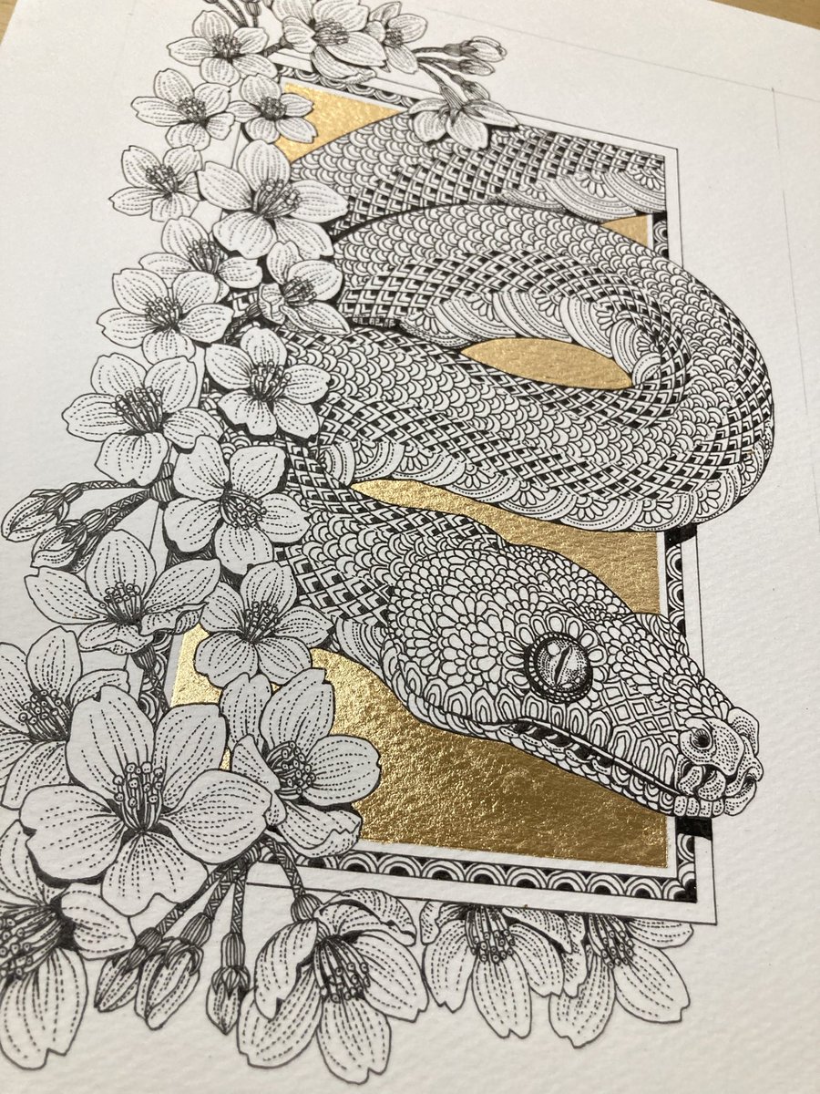 個展開催まで残り7日！ カレンダーの原画に金属箔を加筆✨ 額装して